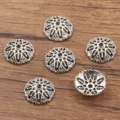 Antiek zilveren bloem kraalkapjes legering afstandsbedeling voor DIY sieraden maken - Ronde Holle Bloem Stijl (1310) / 1 Stuk (6*20mm) / Antiek Zilver