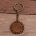 Porte-clés DIY en bronze avec plateau à rebords en bois et anneau métallique solide. - Style B / 30mm / Bronze Antique