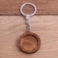 Porte-clés support bezel en bois vierge DIY pendentif plateau anneau métal accessoire marron - Style E / 30mm / Argent antique