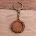 Porte-clés bronze vintage DIY plateau en bois cabochon pendentif rond accessoire artisanal - Style E / 30mm / Bronze Antique