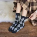 Retro Argyle Mittelhohe Socken Damen Klassische Geometrische Muster Baumwolle Herbst - Einheitsgröße / Wadenlang Grau