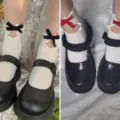 Japanese sweet JK style mid-tube socks with cute ruffles, cut-outs and soft velvet bows. - One Size / White Socks with Black Bow & Red Bow