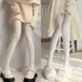 Milchweiße Samt-Strumpfhose für Damen, weiche einfarbige Lolita JK Leggings Strümpfe neu. - Einheitsgröße / Weiß + Beige