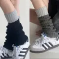 Knit leg warmers contrast color slouchy socks cozy warm ribbed calf socks for women daily autumn winter - One Size / Black Grey + Dark and Light Grey