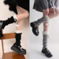 Autumn winter knit leg warmers with fluffy faux shearling cuff and cute pom pom details. - One Size / Black and Gray