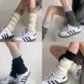 Knitted color block leg warmers, vintage slouchy socks for women, cozy warm calf warmers. - One Size / 4-Pair Set (One Pair per Color)