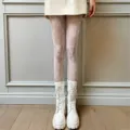White lace tights for women, summer thin vine pattern fishnet pantyhose, sexy dark lolita style. - One Size / White