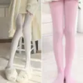 Weiche Samtstrumpfhose für süße Lolita und JK Looks, gemütliche und bequeme Strümpfe. - Einheitsgröße / Weiß + Rosa