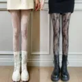 Women lace fishnet tights sexy sheer pantyhose dark lolita style slim gothic hosiery - One Size / Black and White