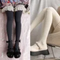 Lolita Samt Strumpfhose weich süß JK Mädchen Strumpfhose Tanz Basis Hosen weiß grau 120d - Einheitsgröße / Schwarz + Beige
