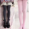 Samt Strumpfhose für Damen, süße Lolita Stil Pantyhose, süße JK täglichekleidung Beinkleidung. - Einheitsgröße / Schwarz + Rosa