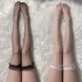 Women sexy fishnet stockings over knee black white lace ruffle long socks summer new - One Size / Lettuce Edge White + Black