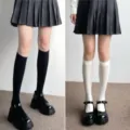 Japanese college style solid color mid-calf socks for women, thin JK uniform socks options. - One Size / Black + Beige