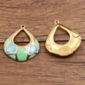 Pendentif goutte en émail acier inoxydable, accessoire bijoux doré DIY création. - 33x37mm / No.7 Goutte d'Eau Bleu Vert