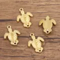 Goldfarbene Edelstahl Meeresschildkröte Anhänger mit Ösen für DIY Schmuckherstellung - Schildkrötenanhänger (956) / 1 Stück (15*22mm) / Gold