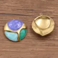 Acier inoxydable plaqué or émail coloré pendentif rond charm pour accessoires de bijoux DIY. - Style Rond n° 8 / 23x26mm / Violet Bleu Vert