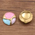 Pendentif rond en acier inoxydable doré émail goutte d'huile accessoires bijoux DIY - Style Rond n° 8 / 23x26mm / Rose Bleu Violet