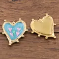 Pendentif coeur émail or en acier inoxydable, accessoire de fabrication de bijoux DIY. - Style Cœur N°9 / 35x40mm / Bleu