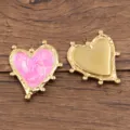 Pendentif coeur en émail rose en acier inoxydable doré pour accessoire bijoux option. - Style Cœur N°9 / 35x40mm / Rose rouge