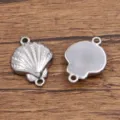 Edelstahl Muschel Verbinder Anhänger mit Doppelösen für DIY Schmuckherstellung Silber - Muschelanhänger (969) / 1 Stück (15*20mm) / Stahlfarben