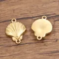 Goldene Edelstahl Muschel Anhänger doppel Öse DIY Schmuck Zubehör Bastelei Komponente - Muschelanhänger (969) / 1 Stück (15*20mm) / Gold