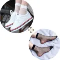 White fishnet mesh socks women ankle short stockings breathable summer style sneakers match - One Size / Black Ankle Socks + White Ankle Socks