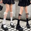 Sweet Lolita bow sheer spliced calf socks Japanese JK cute stockings for women. - One Size / White and Black