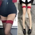 Contrast red top thigh high sheer stockings over the knee socks fashion sexy hosiery - One Size / Black Sheer with Red Trim & Nude Sheer with Red Trim