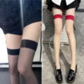 Sexy thigh high stockings over the knee sheer hosiery black and red trim sexy socks for women - One Size / Black Sheer with Black Trim & Nude Sheer with Red Trim