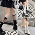 Χαριτωμένες κάλτσες με φιόγκο Lolita διαφανείς, διχτυωτές αναπνεύσιμες κάλτσες στολή JK. - Ένα μέγεθος / Λευκό, μαύρο και μπεζ