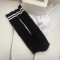 Jambieres en tricot noir avec rayures blanches, style japonais automne hiver jolies chaussettes. - Taille unique / Noir
