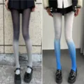 Gradient pantyhose for women, thin Japanese JK style velvet tights, chic ombre color spring. - One Size / Black Grey & White Blue
