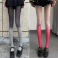 Gradient tights for women sweet JK style thin velvet pantyhose black pink elastic leggings - One Size / Black Grey & White Red