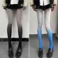 Gradient women's cute JK style gradient tights seamless velvet leggings black and blue - One Size / Grey Black & White Blue