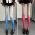 Gradient pantyhose for women, sweet JK style velvet tights, blue pink ombre slim hosiery. - One Size / White Blue & White Red