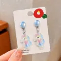 Detailed close-up of colorful resin seahorse clip-on earrings, cute marine style for kids. - Gradient Seahorse Pair (Cardboard Packaging)