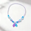 Detailed view of the kids gradient mermaid tail beaded necklace with cute heart beads. - 1 Piece/Pack / Clear Bag Packaging / Violet Blue