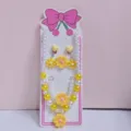 Kids pearl flower jewelry set, sweet princess necklace bracelet earrings for little girls. - Yellow Flower 5-Piece Set (Cardboard Packaging)