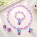 Kids mermaid necklace bracelet set cute cartoon princess beaded jewelry variant style - OPP Bag / Purple