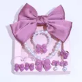 Kids cute pink bow jewelry set pearl necklace bracelet ring clip-on earrings box - Gift Box / Dusty Pink