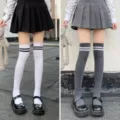 JK over-the-knee socks, two-stripe high tube hosiery, student style options available. - One Size / White Over-the-Knee & Grey Over-the-Knee