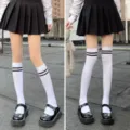 Japanese style JK college socks women white calf socks with double stripes for spring autumn - One Size / White Over-the-Knee & Calf Socks