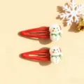 Cute Christmas snowman hair clips for kids, red snap hair accessories, festive holiday gift set. - 1 Snowman Hair Clip (Transparent Bag)