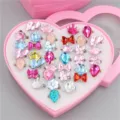 Kids crystal rhinestone ring set in heart box, colorful adjustable toy rings for young girls. - Boxed Metal Band / 24 Pieces/Pack