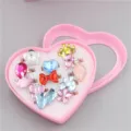 Children cartoon gemstone ring gift box adjustable princess rings set for girls toy - Boxed Metal Band / 10 Pieces/Pack