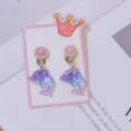Cute dolphin clip-on earrings for kids, lovely purple animal jewelry detail showcase. - Dolphin Carded / Gradient