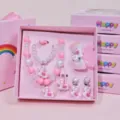 Kids unicorn jewelry gift set pink necklace bracelet ring hair clips cute accessories for girls - Pink Unicorn 7-Piece Set / Gift Box / Pink