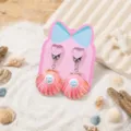 Kids clip-on earrings, cute pink heart shell imitation pearl pendant for girls party dress up main view. - 1 Pair / Pink Shell