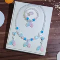 Children mermaid tail jewelry set necklace bracelet clip earrings ring pink blue variant - Gradient Blue-Pink 5-Piece Set [Transparent Bag]