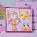 Kids princess jewelry gift set with necklace bracelet ring hair clip and cute shell design - Gradient Yellow 6-Piece Set (Gift Box Packaging)